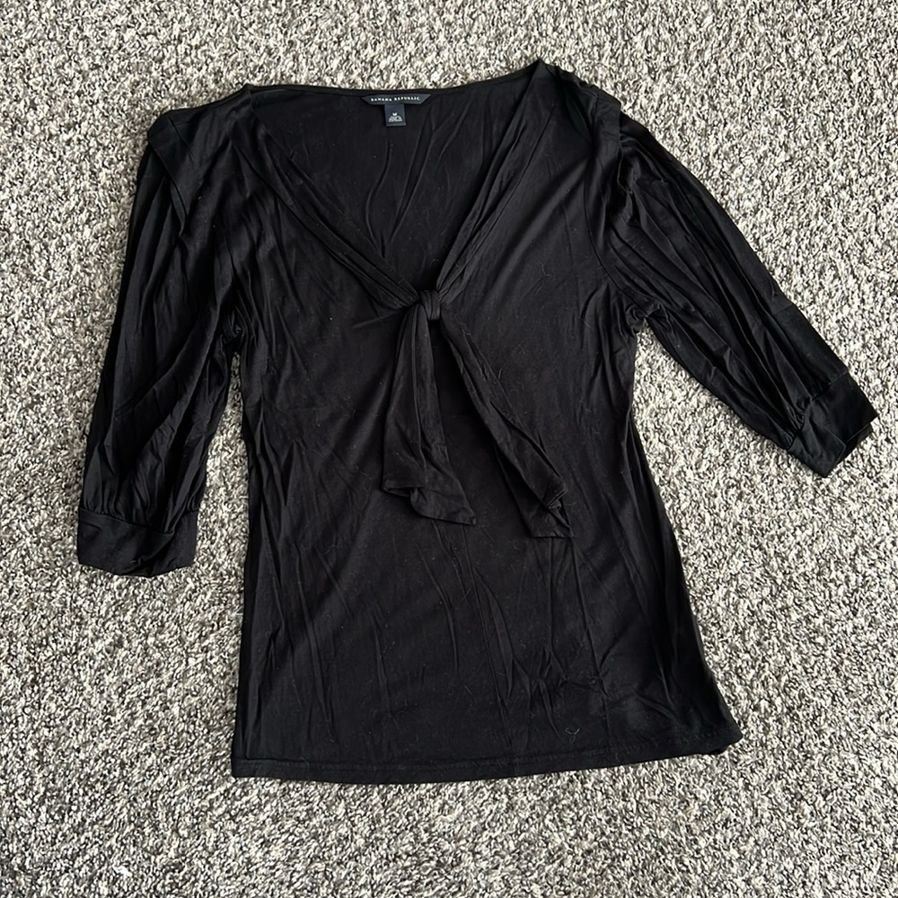 Banana Republic Black Tie Top, 3/4 Sleeves, Medium